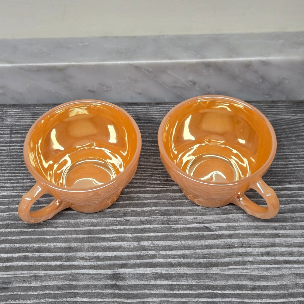 Vintage Anchor Hocking Fire King Peach Luster‎ Swirl Demitasse Demi Mini Teacups - Picture 2 of 8